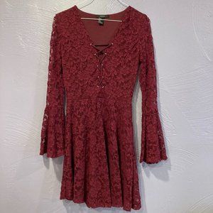 (3 FOR $27) F21 Maroon Lace Long Sleeve Dress